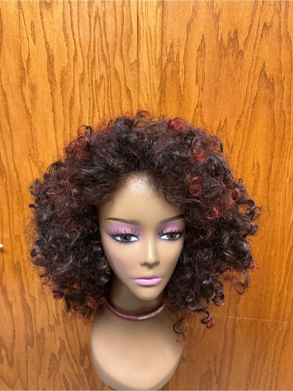 Curly Afro Wig in Dark Brown with Red Highlights - Women Hair